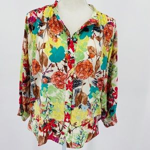 ALICE OLIVIA Silk Fall Floral Long Sleeve Blouse